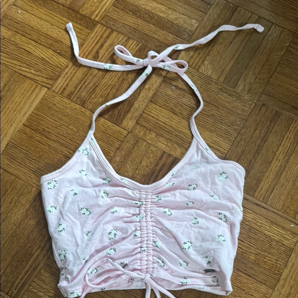 Floral Pink Ruched Halter Top
